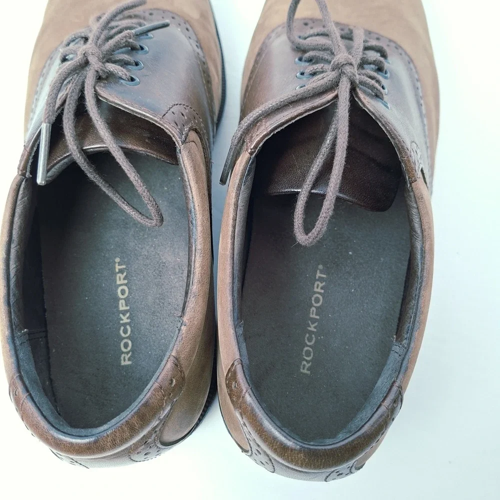 Rockport Men's 9W Leather Suede Brogue Saddle Dress Shoes Square‎ toe Oxford
